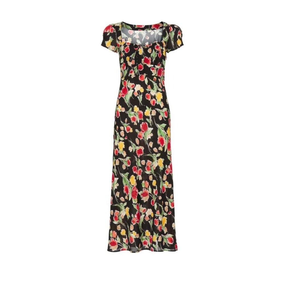 RIXO Marisa Dress 8 Black Floral Print Maxi Boho Chic Feminine Cottage Ditsy